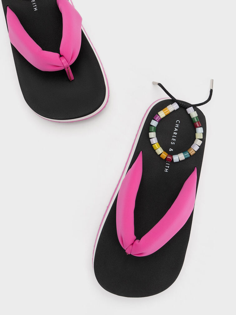 Tana Recycled Polyester Puffy Thong Sandals, Fuchsia, hi-res