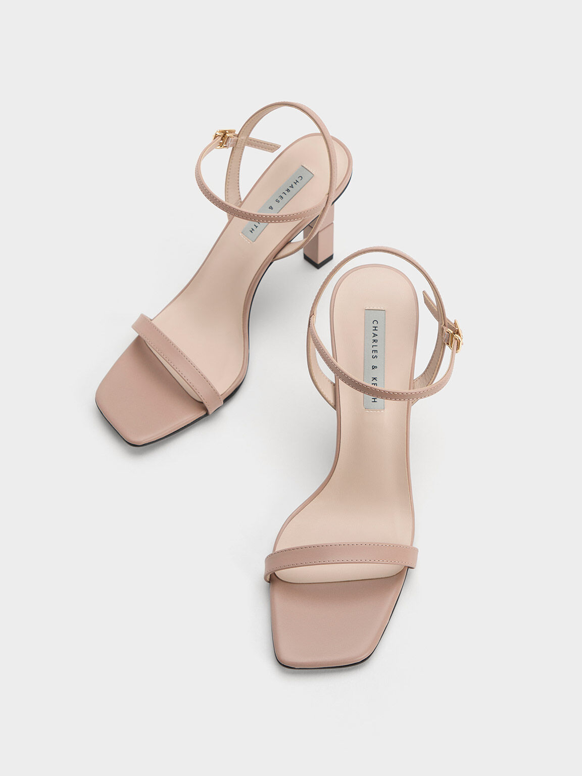 Nude Double Strap Heeled Mules - CHARLES & KEITH IN