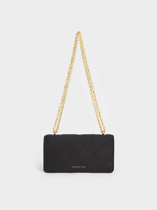 Paffuto Chain Handle Quilted Long Wallet, Black, hi-res