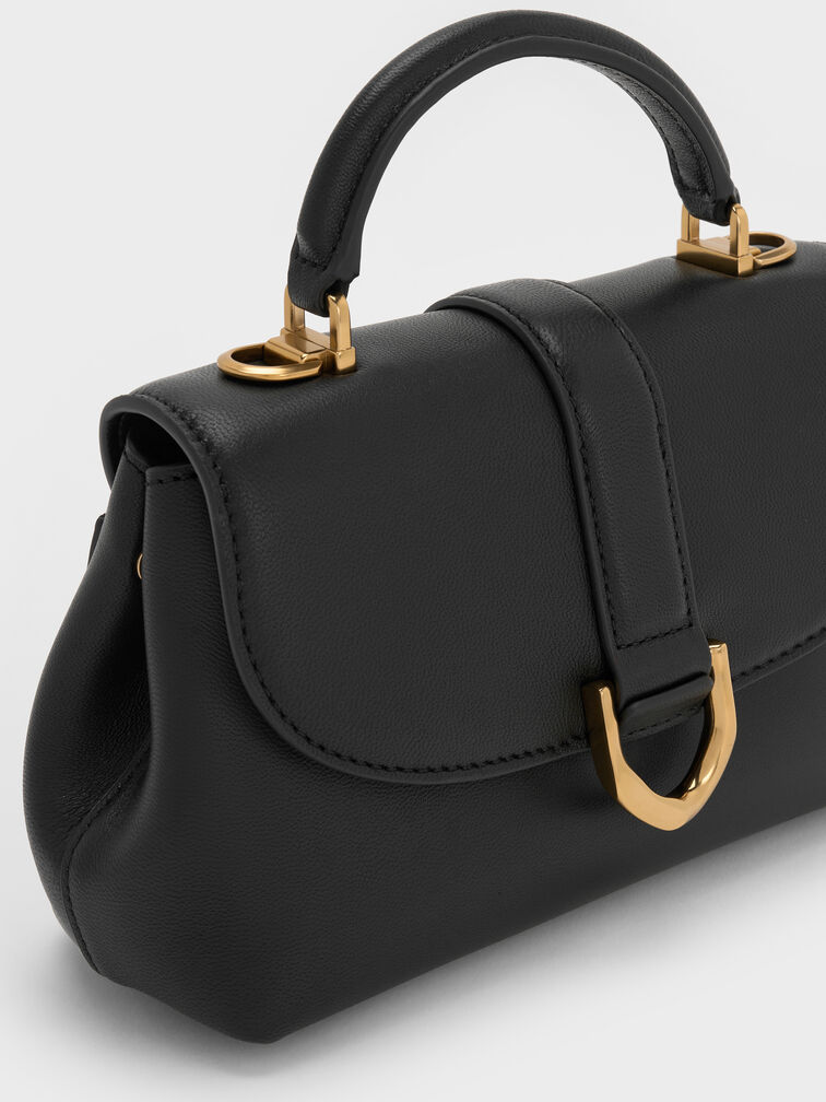 Gabine Leather Top Handle Bag, Black, hi-res