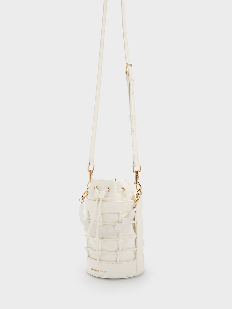 Heart Motif Caged Bucket Bag, Chalk, hi-res