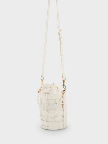 Heart Motif Caged Bucket Bag, Chalk, hi-res