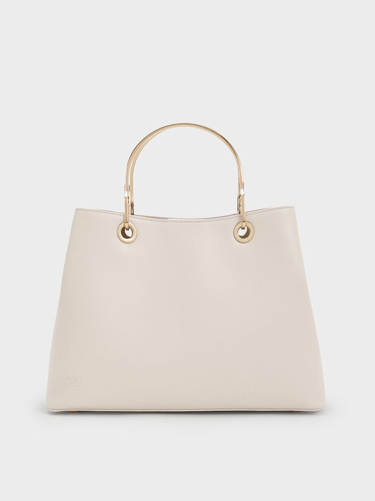 Leather Ring-Handle Bag, Chalk, hi-res