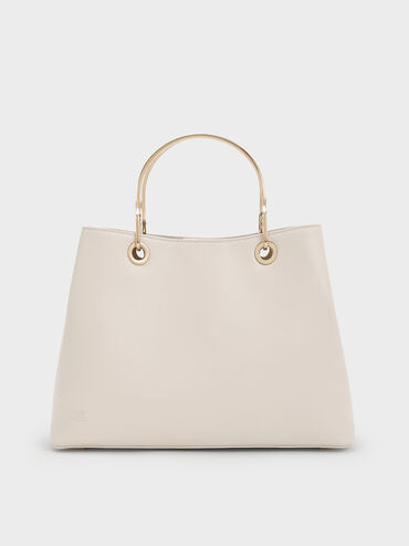 Leather Ring-Handle Bag, Chalk, hi-res