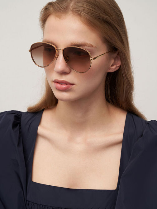 Tinted Aviator Sunglasses, Taupe, hi-res