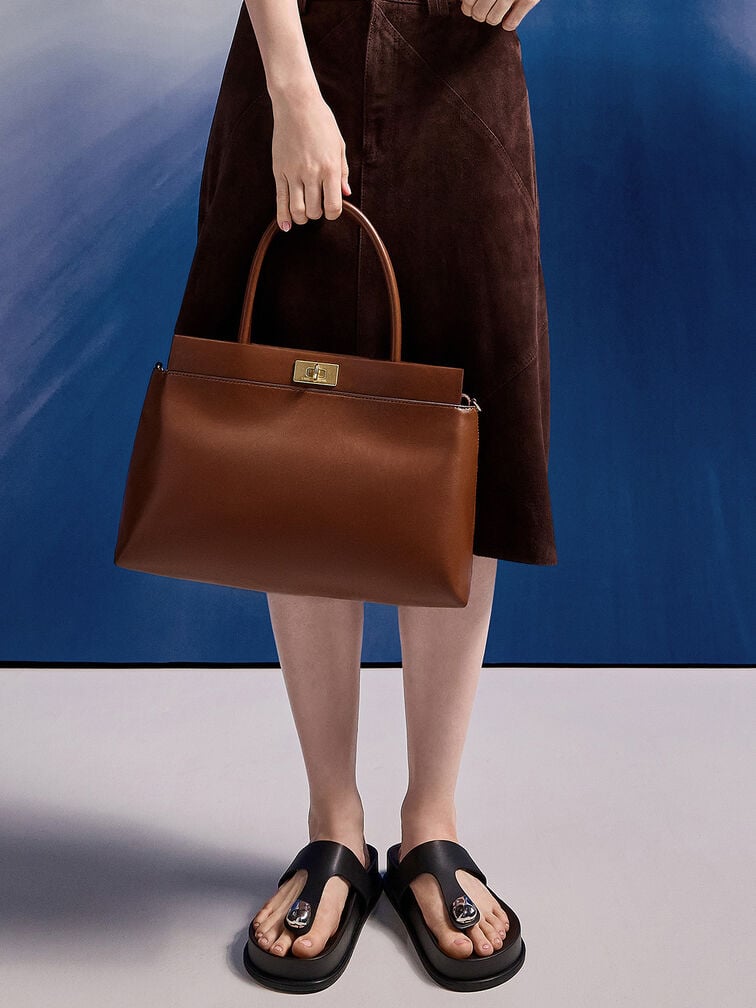 Lennie Top Handle Satchel Bag, Dark Brown, hi-res