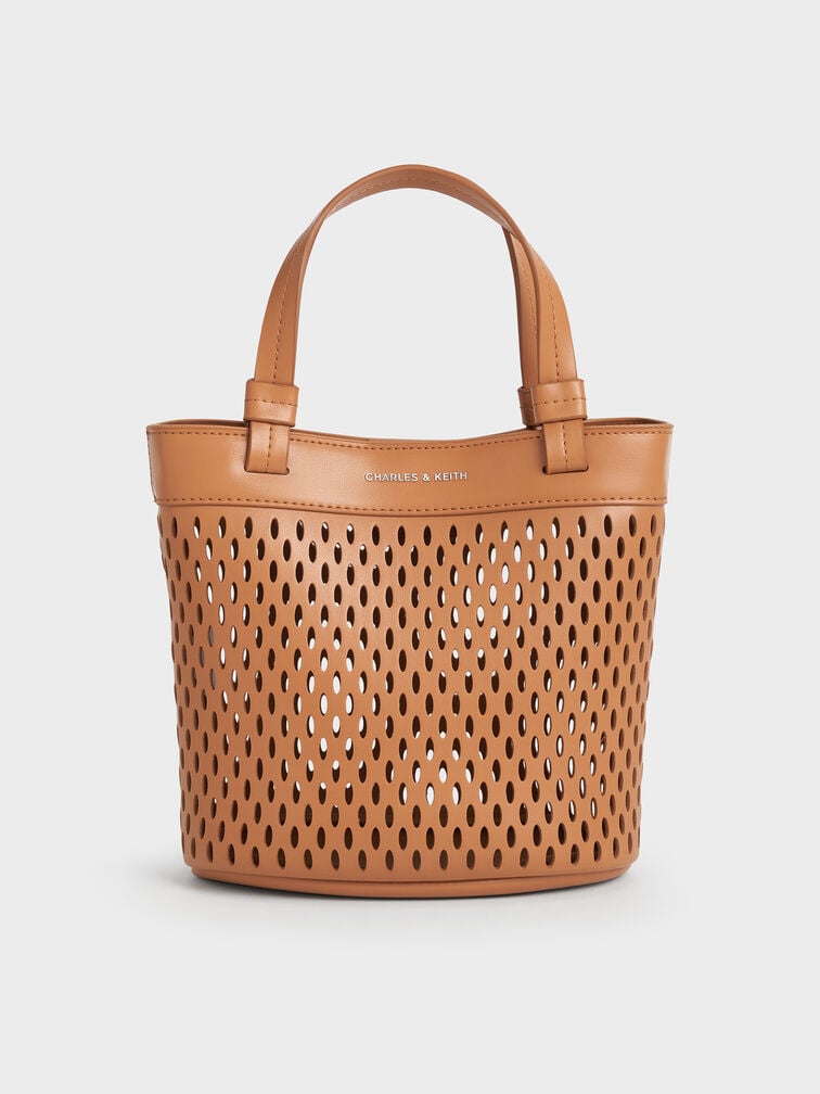 Juno Perforated Tote Bag, Russet Brown, hi-res