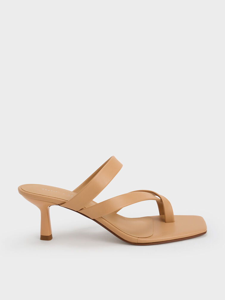 Asymmetric Toe Ring Heeled Sandals, Tan, hi-res