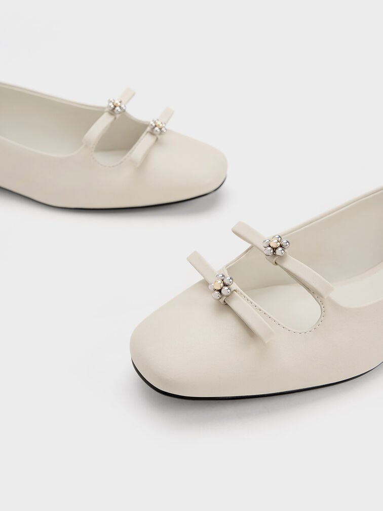 Floral Beaded Bow Ballerinas, Chalk, hi-res