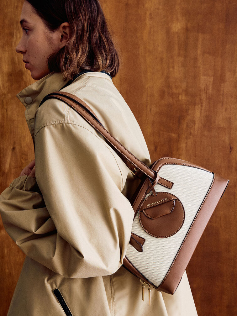 Enola Canvas Two-Tone Elongated-Handle Bag, Chocolate, hi-res