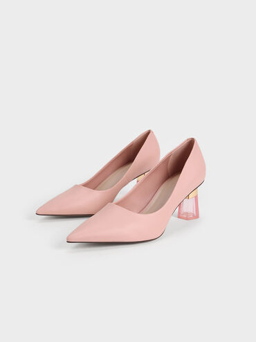 Oleana Metallic-Accent Clear Heel Pumps, Blush, hi-res
