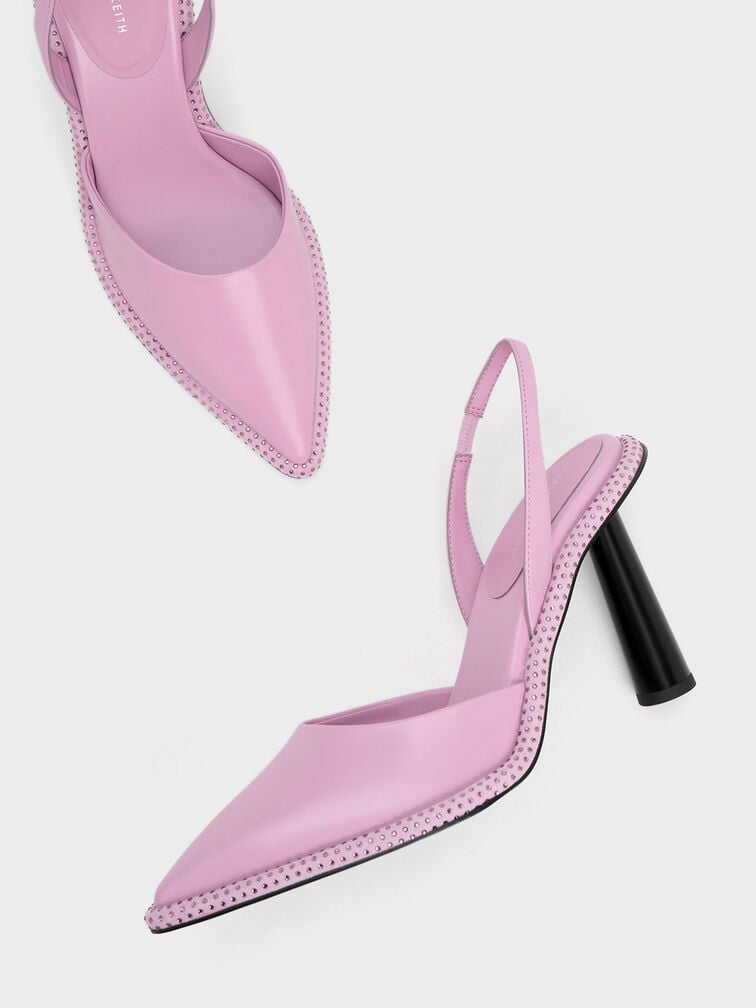 Crystal-Embellished Pointed-Toe Slingback Pumps, Lilac, hi-res