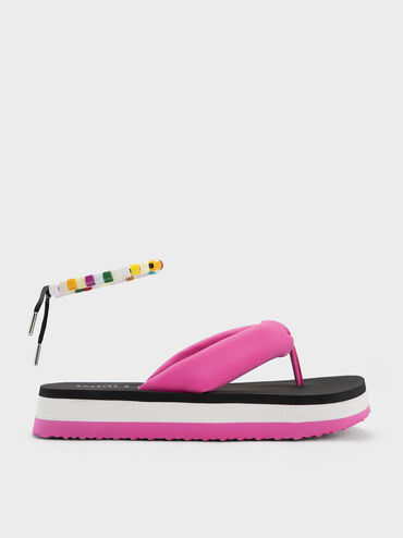 Tana Recycled Polyester Puffy Thong Sandals, Fuchsia, hi-res