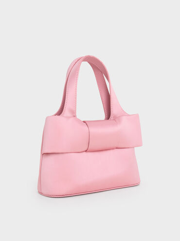 Satin Bow Bucket Bag, Flamingo Pink, hi-res