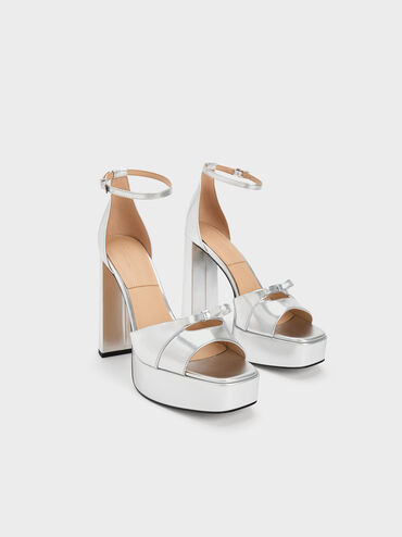 Verona Leather Platform Sandals, Silver, hi-res