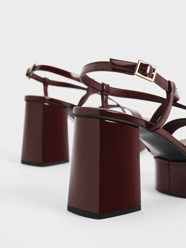 Patent Crossover Strap Platform Sandals, Burgundy, hi-res