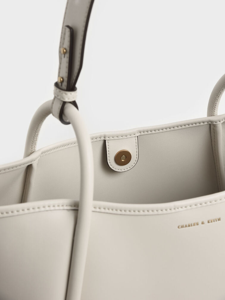 Large Stitch-Trim Slouchy Tote Bag, Cream, hi-res