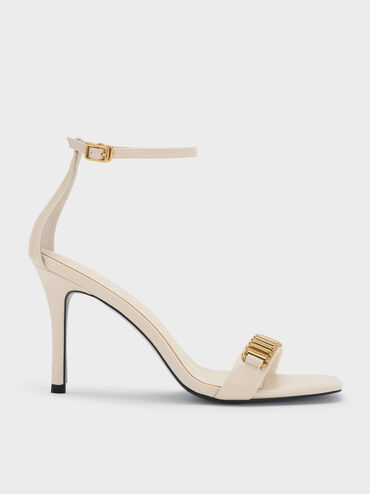 Metallic-Accent Heeled Sandals, Chalk, hi-res