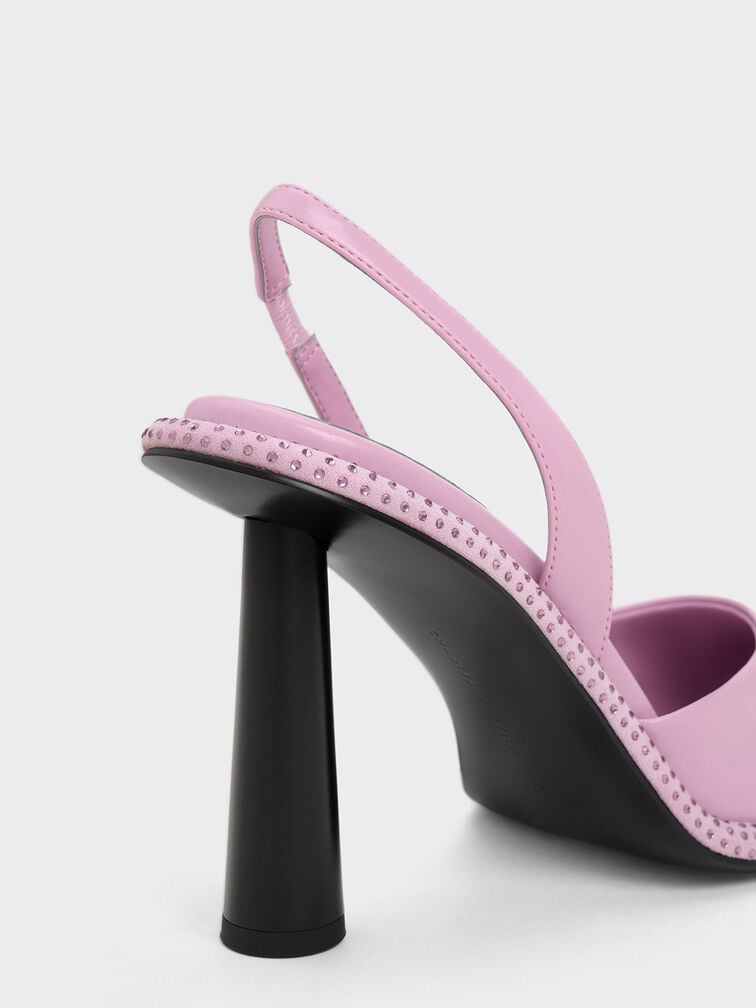 Crystal-Embellished Pointed-Toe Slingback Pumps, Lilac, hi-res