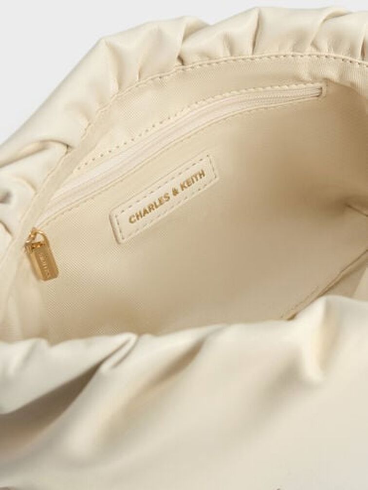 Brigette Ruched Chain-Handle Clutch, Cream, hi-res