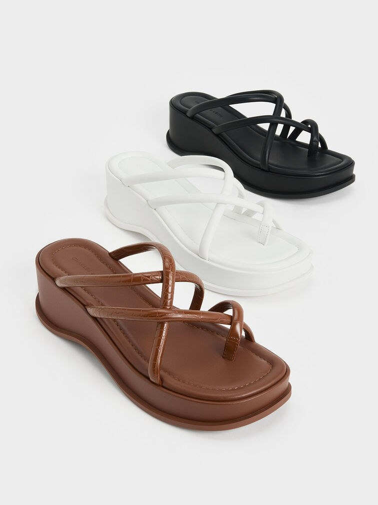Strappy Tubular Wedge Sandals, Animal Print Brown, hi-res