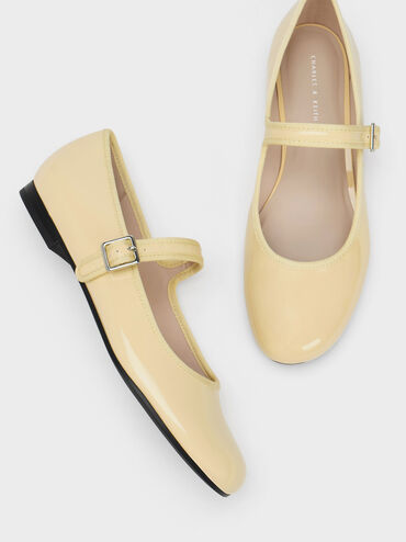 Carmel Patent Buckled Mary Jane Flats, Yellow, hi-res