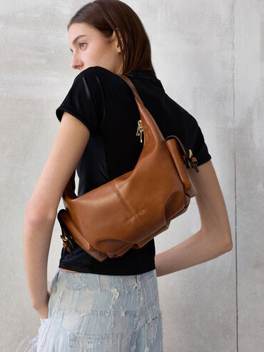 Bessie Side-Pocket Hobo Bag, Distressed Tan, hi-res
