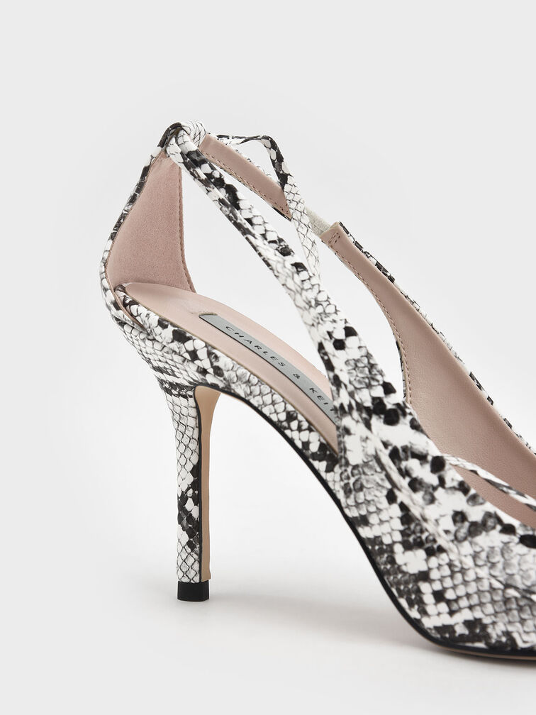 Snake-Print Lace-Up Stiletto Pumps, Animal Print White, hi-res