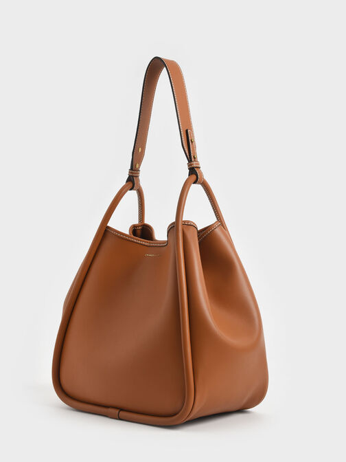 Large Stitch-Trim Slouchy Tote Bag, Cognac, hi-res