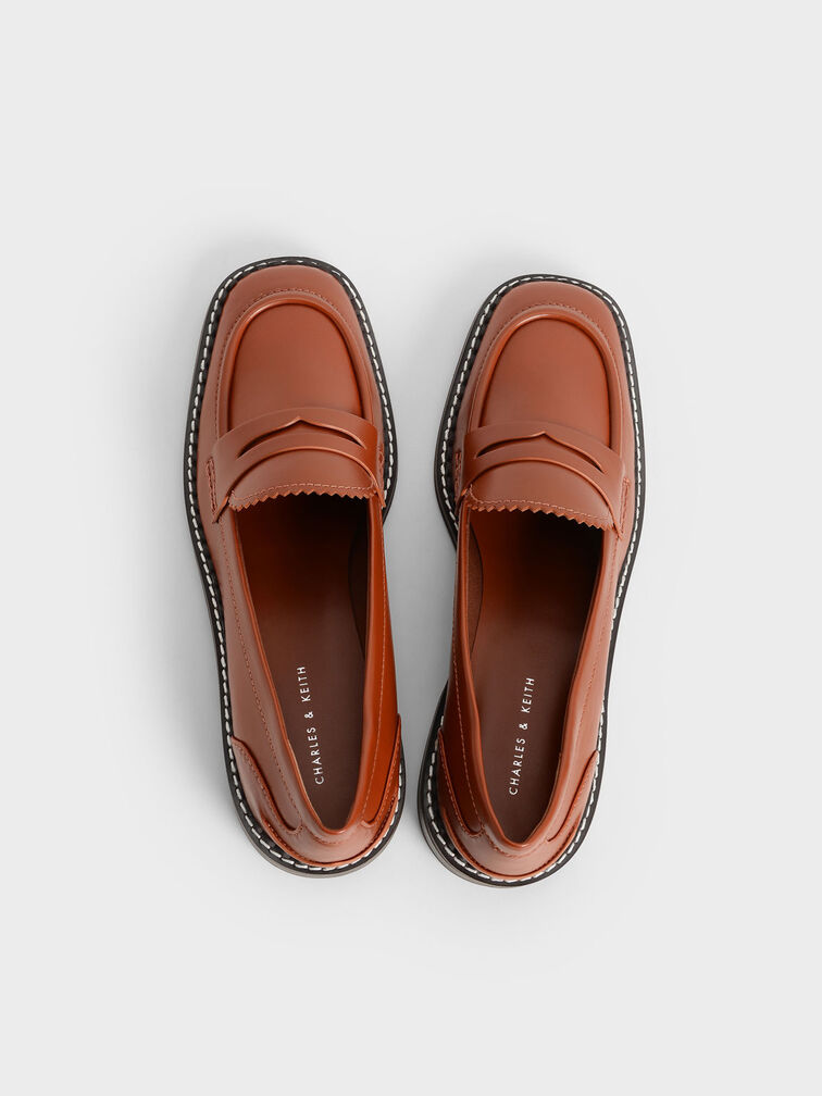 Scallop-Trim Penny Loafers, Cognac, hi-res