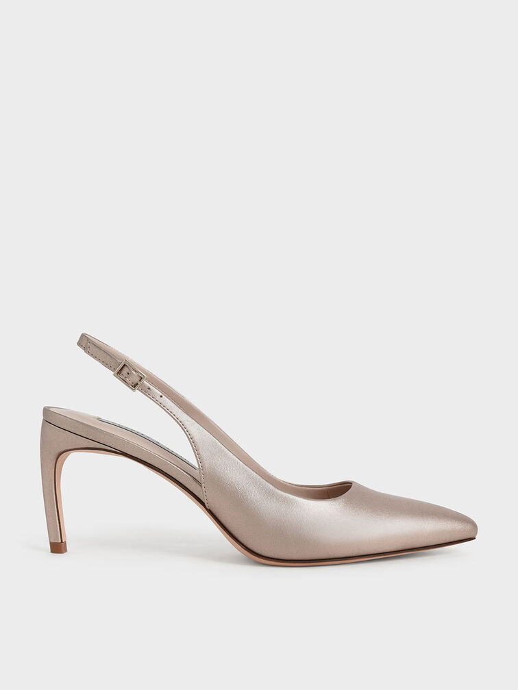 Curved Heel Slingback Pumps, Bronze, hi-res