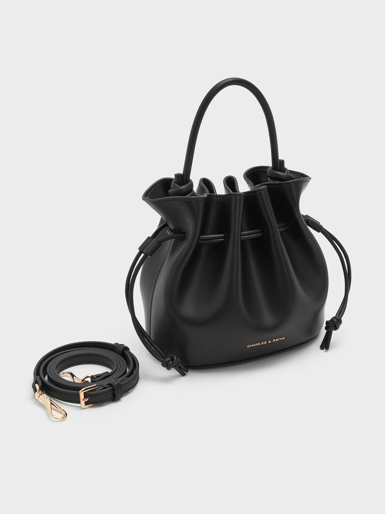 Sammie Drawstring Bucket Bag, Black, hi-res