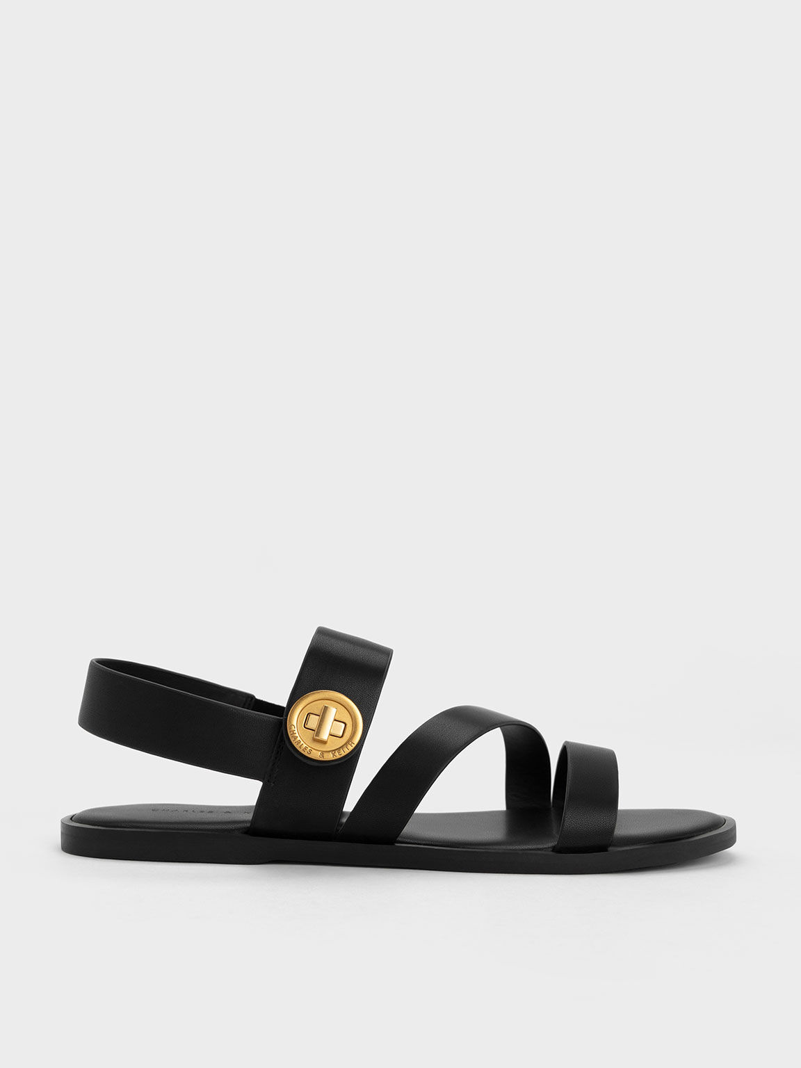 Black Yara Asymmetric Strappy Sandals CHARLES KEITH IN