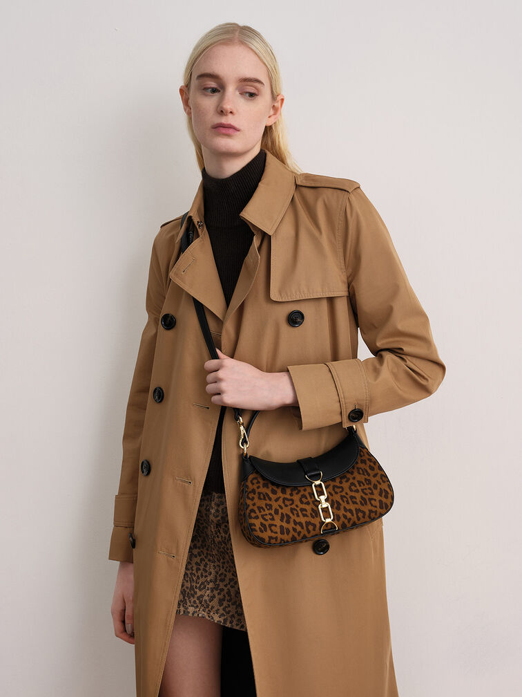 Agatha Leopard-Print Chain-Accent Hobo Bag, Multi, hi-res
