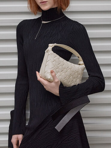 Ivette Woven Shoulder Bag, Cream, hi-res