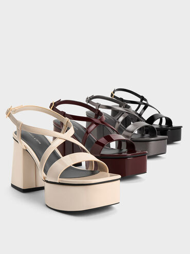 Patent Crossover Strap Platform Sandals, Cream, hi-res