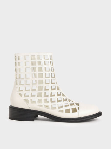 Caged Ankle Boots, Cream, hi-res