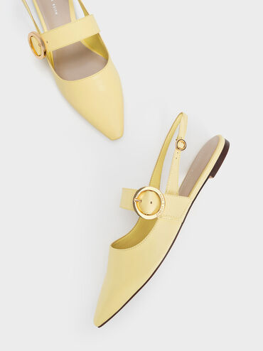 Buckled Strap Slingback Flats, Yellow, hi-res