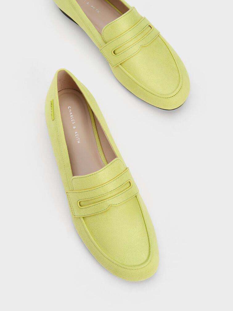 Textured Cut-Out Almond Toe Penny Loafers, Lime, hi-res