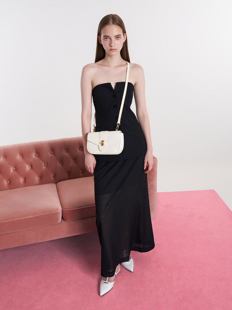 Aubrielle Panelled Crossbody Bag, White, hi-res