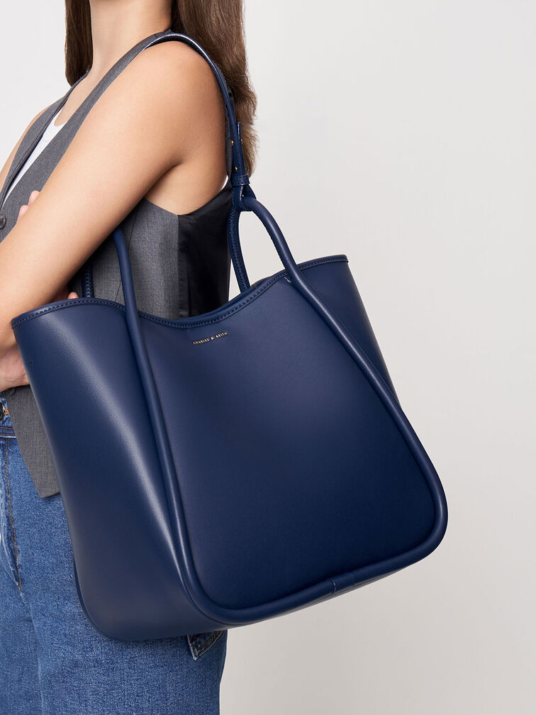 Large Slouchy Tote Bag, Navy, hi-res