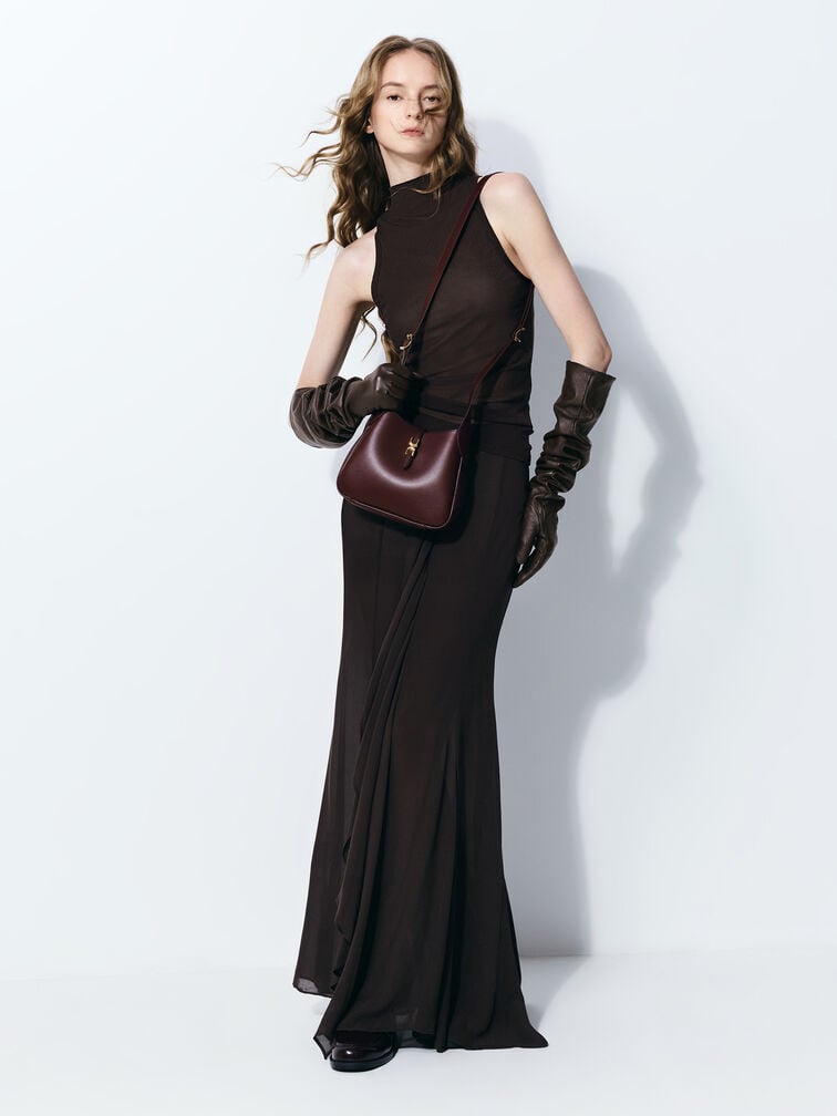 Mini Adalyn Metallic-Buckle Belted Hobo Bag, Wineberry Red, hi-res