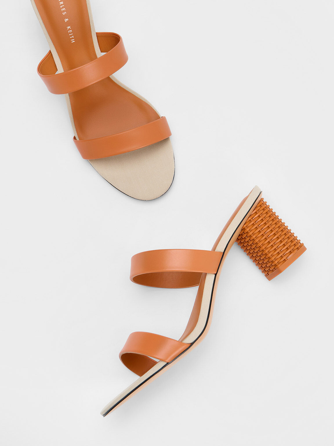 Rattan Block Heel Sandals Orange
