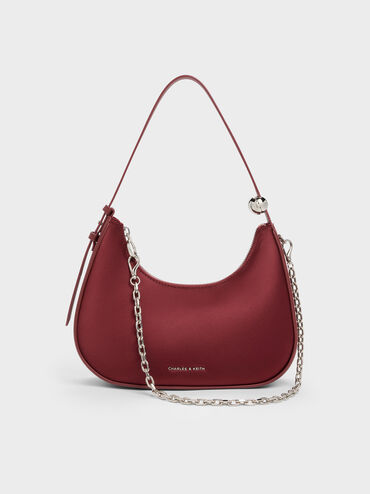Jesmyn Satin Chain Two-Way Bag, Burgundy, hi-res