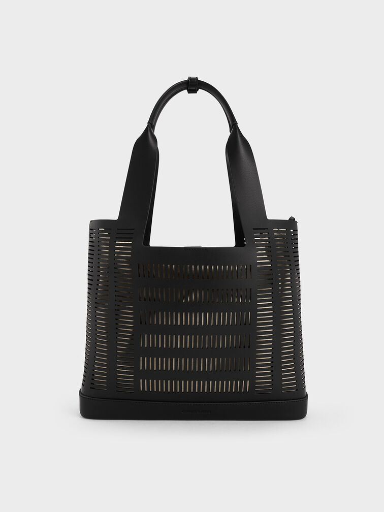 Delphi Cut-Out Tote Bag, Black, hi-res