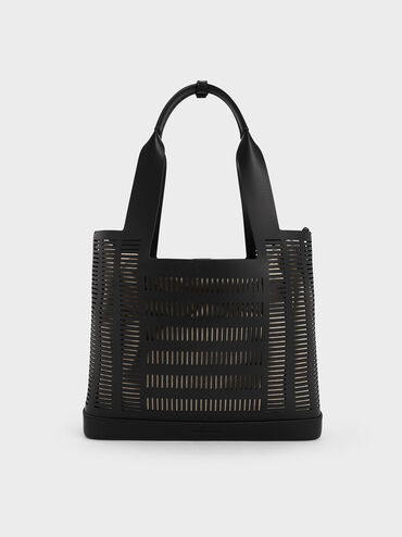 Delphi Cut-Out Tote Bag, Black, hi-res