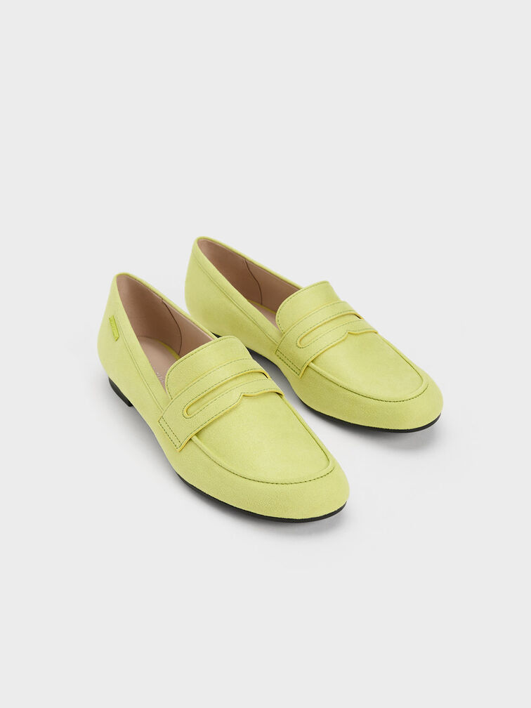 Textured Cut-Out Almond Toe Penny Loafers, Lime, hi-res