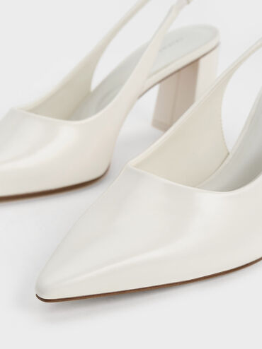 Teagan Elastane Trapeze Heel Slingback Pumps, White, hi-res