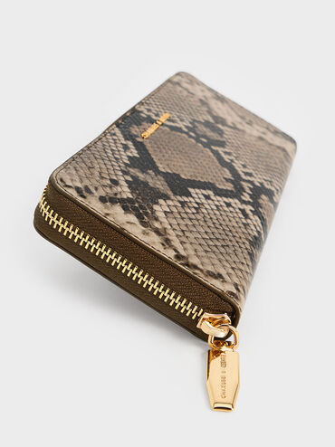 Snake-Print Zip-Around Long Wallet, Taupe, hi-res