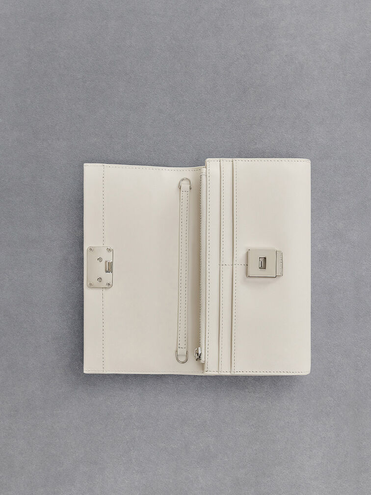Leather Chain-Strap Wallet, White, hi-res